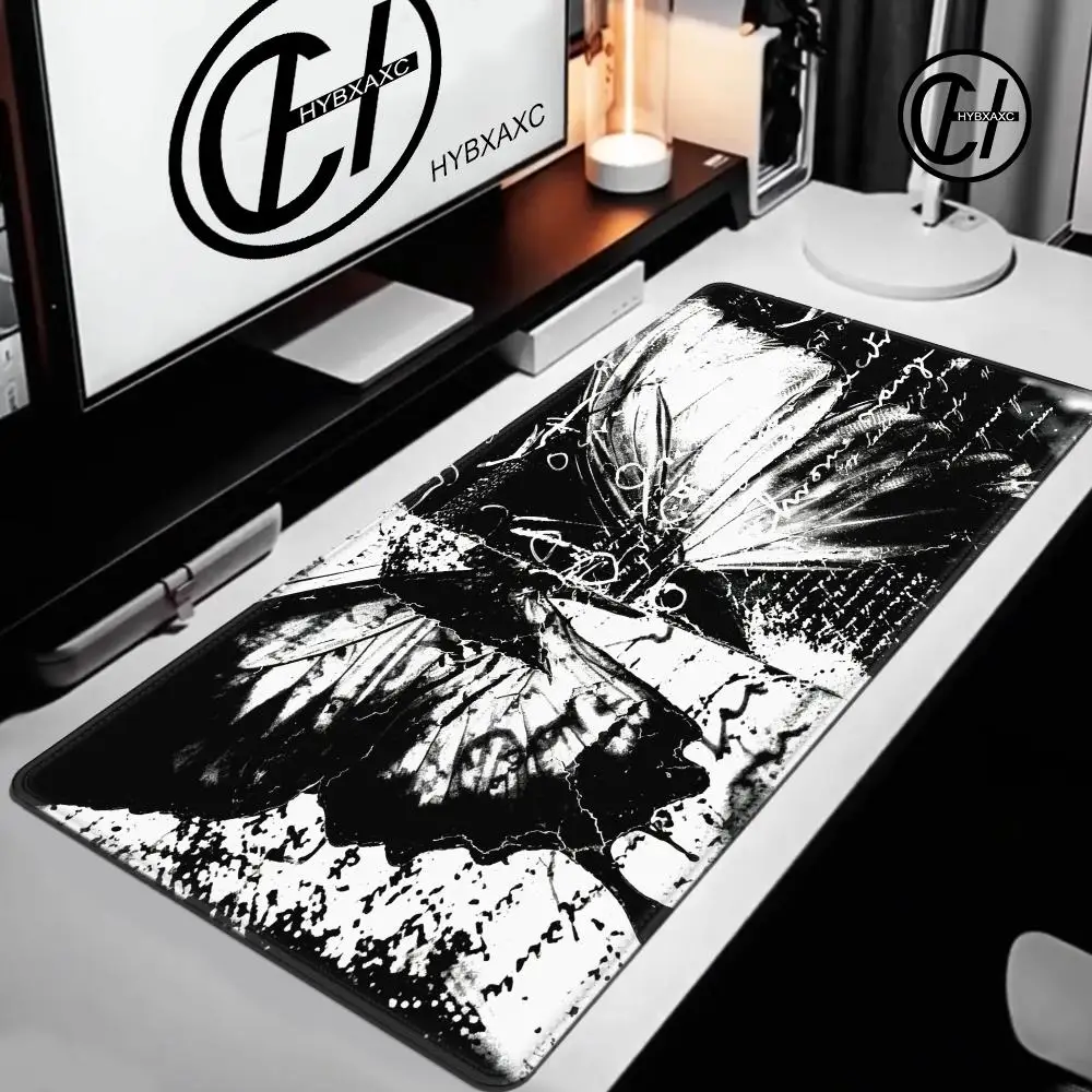 Gothic Torn Butterfly Large Mousepad, Antique Paper Handwritten Texture, Non-slip Rubber Base, Extended Desk Protector