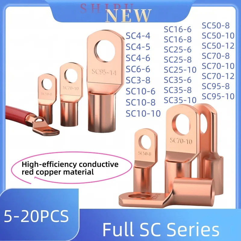 5-20 Pcs Sc Type Copper Terminals, Cold Pressed Cable Grommets (Sc4 Sc6 Sc10 Sc16 Sc25 Sc35 Sc50 Sc70 Sc95) - Reinforced Red Cop