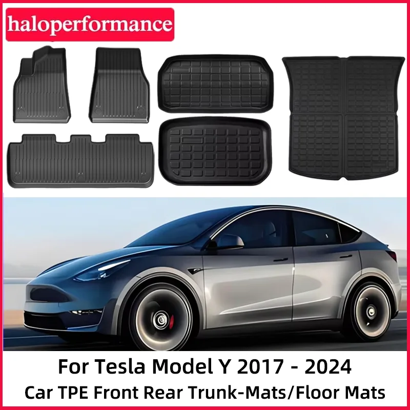

Для Tesla Model Y 2024, коврики для переднего и заднего багажника, TPE, всепогодный водонепроницаемый противоскользящий коврик для грузового багажника LDH RDH, автомобильный аксессуар