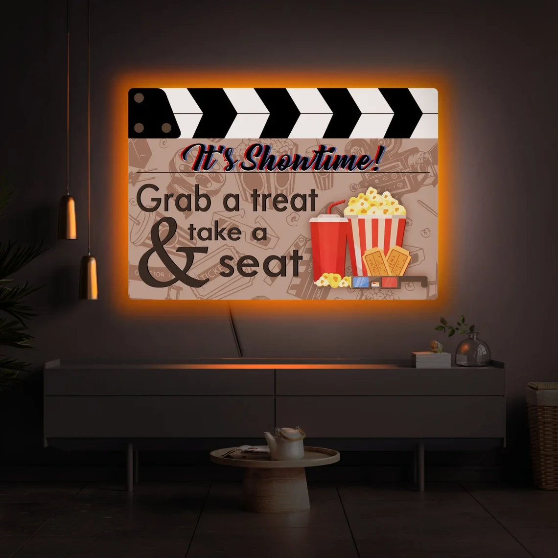 Clapperboard LED Sign Home Theater Neon Sign Movie Room Sign Home Theater Art Decor Home Cinema Art Decor