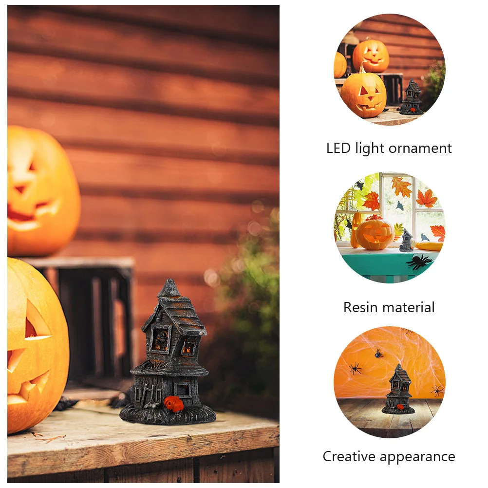 

2pcs Pumpkin Haunted House Ornament Halloween Decorations Light Up Mini Houses for Home Party Bar Mall Premium Resin Ghost