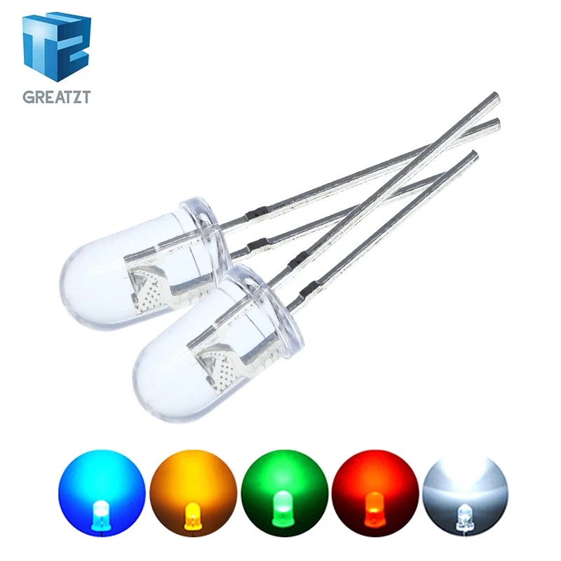 (10/100)pcs/lot Transparent Round 5mm super bright water clear Green Red white Yellow Blue Light LED bulbs emitting diode F5