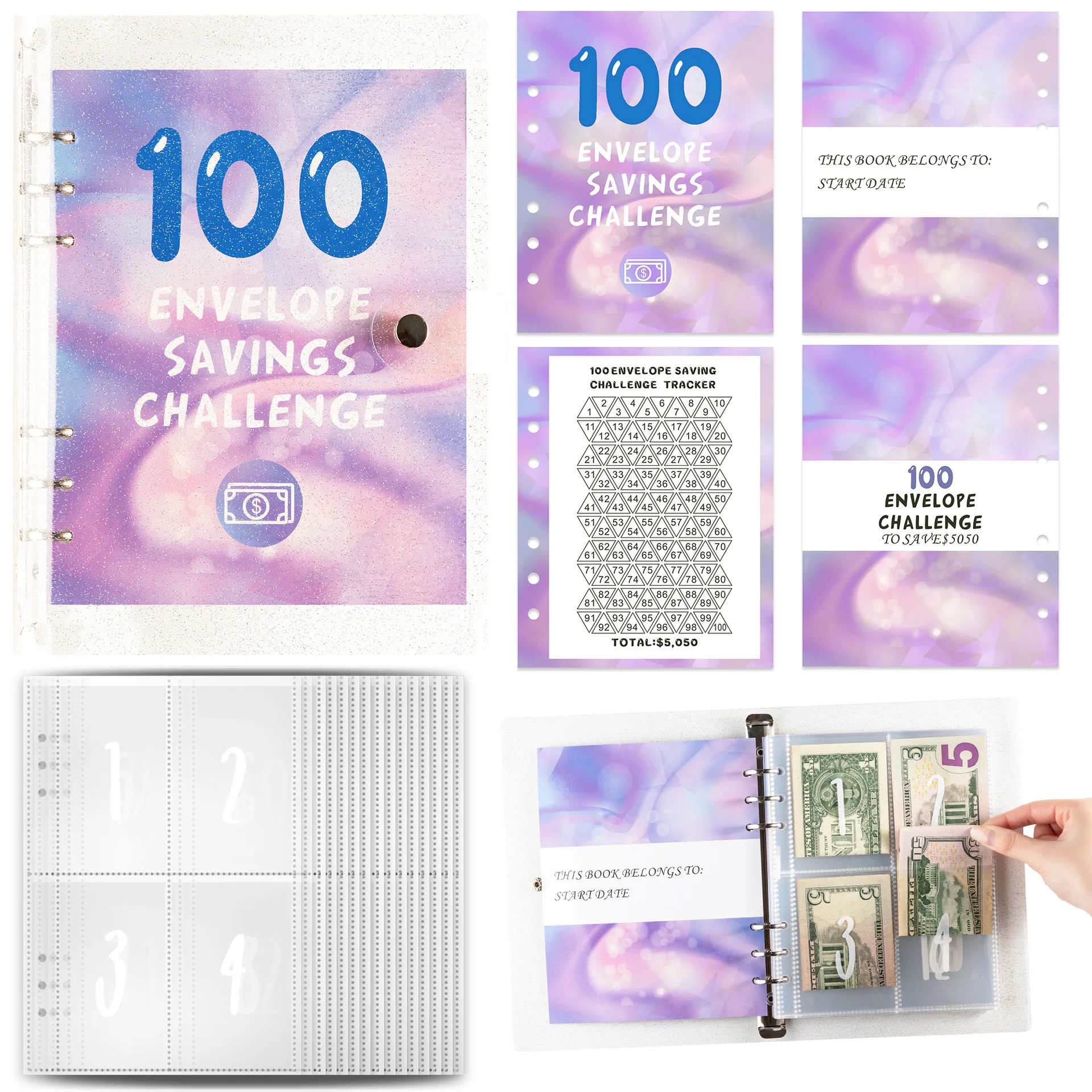 100 Envelope Challenge Binder Easy and Fun Way to Save $5,050 Savings Challenges Binder Budget Binder with Cash Envelopes