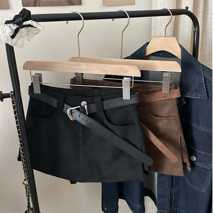 

High Waist A-Line Skirt Women's Chic Korean Sle Faux Suede ort Skirt with Slit for Autumn Faion Ci Commute