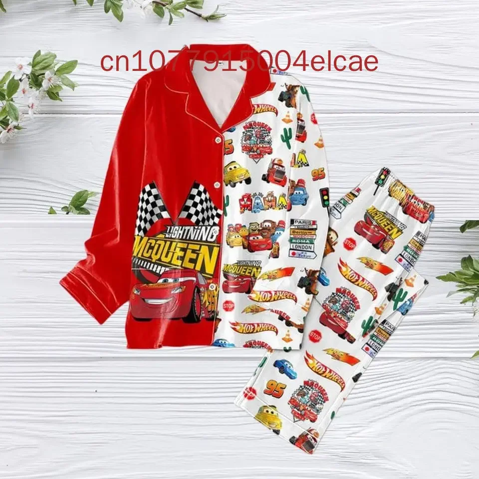 Disney Lightning McQueen Christmas Pajama Set Disney Casual Men's and Women's Long Sleeve Shirt Pajama Set