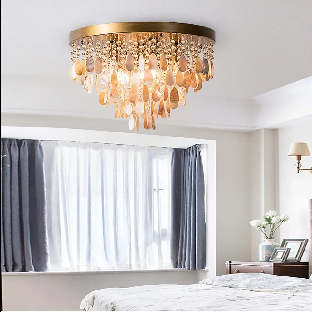 Modern Luxury Crystal Chandelier For Living Room Restaurant Bedroom Ceiling Lamp Shell Decoration Indoor Lighting Lustre Fixture