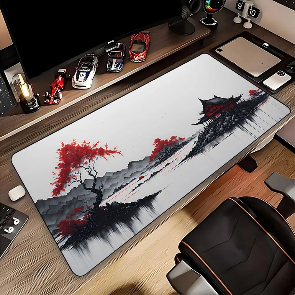 Nouveau tapis de souris d'art japonais de sérénité de montagne ordinateur Gamer grand tapis de souris tapis de clavier de jeu tapis de bureau tapis de Table en caoutchouc XXL