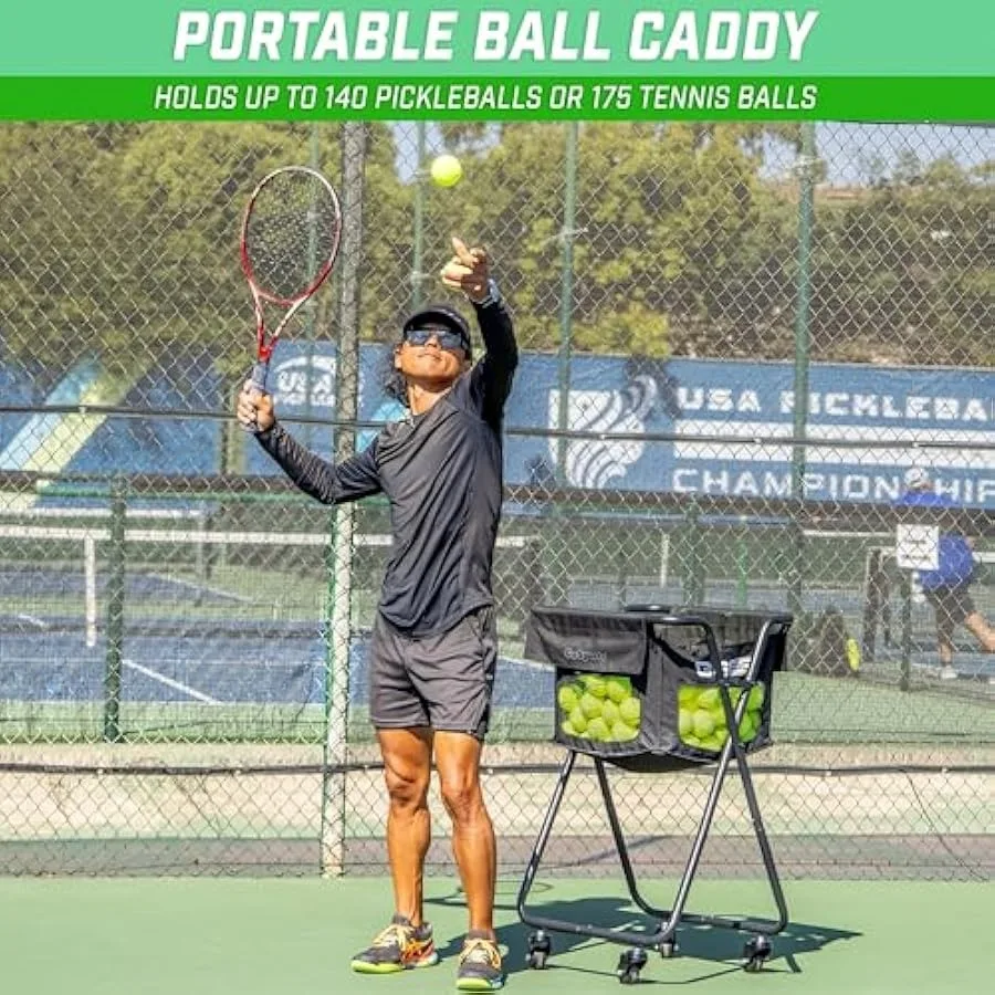 GoSports Ball Caddy with Wheels - Portable Cart holds 140 Pickleballs or 175 Tennis Balls