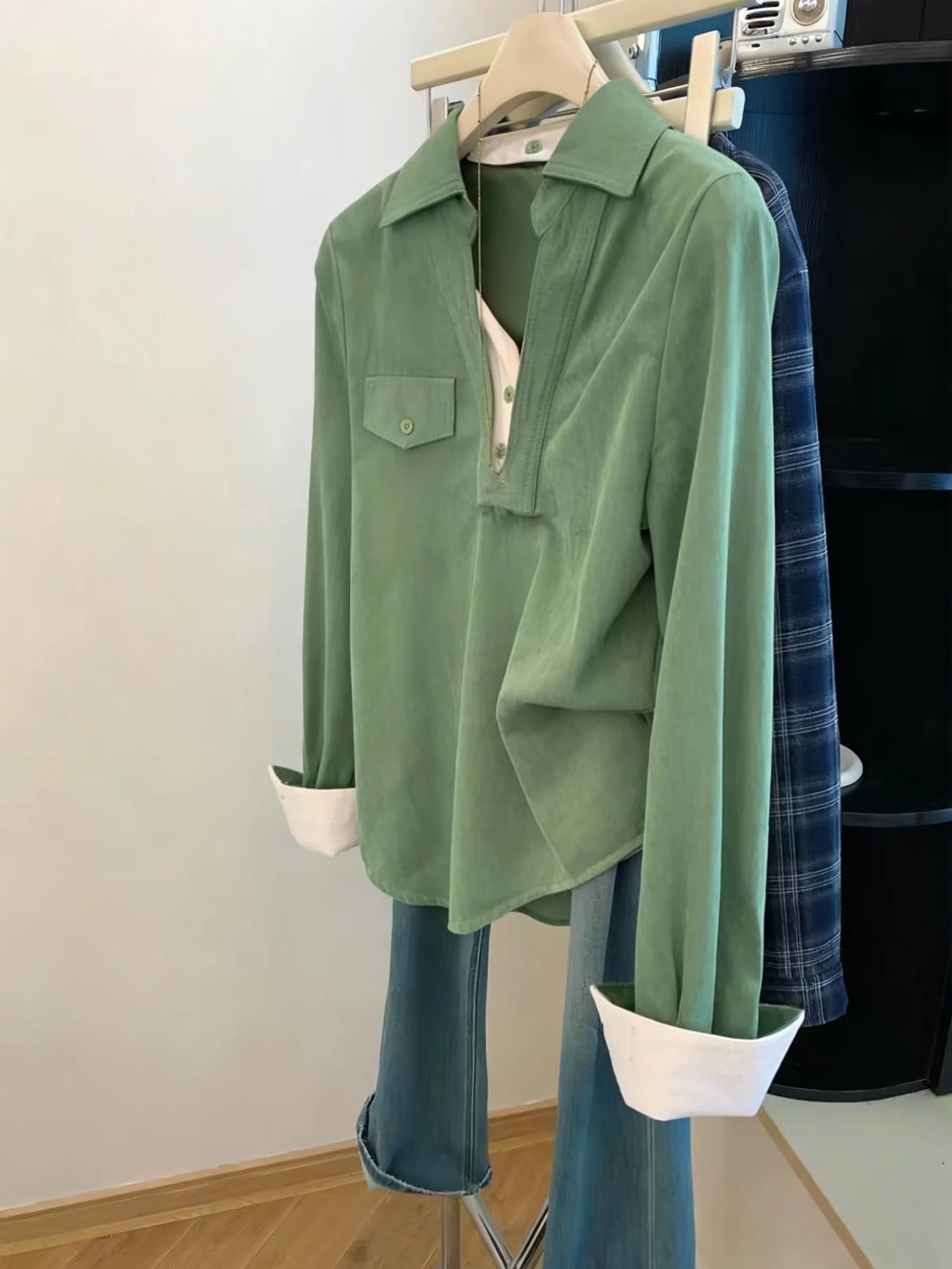 

een Casual Ne Long Sve irt ex Spring Autumn Faionable Versatile Loose Fit irt for Young Adults Daily Wear