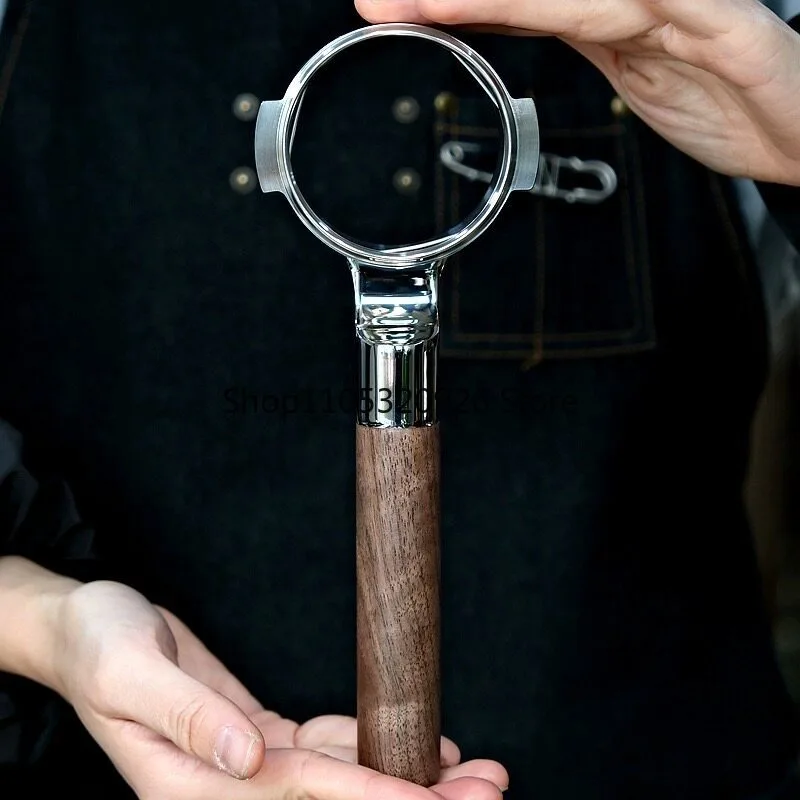 Bottomless Handle for Espresso Extract (Flat E61, 58mm) - Walnut, Fits Hot Mom Machines, Enhances Brewing