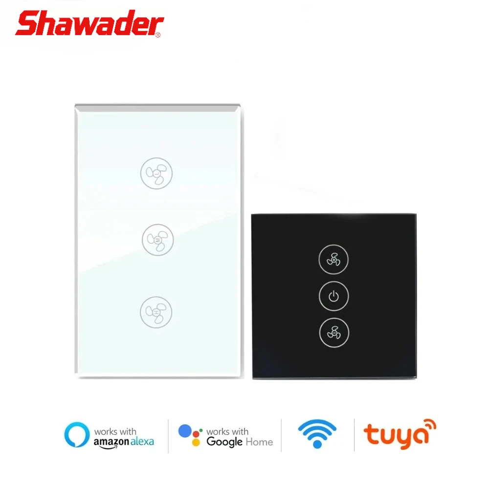 

Shawader Tuya Smart Wi-Fi переключатель потолочного вентилятора ЕС/США сенсорный стеклянный контроллер скорости дистанционного управления через Alexa Google Home Assistant Smartlife