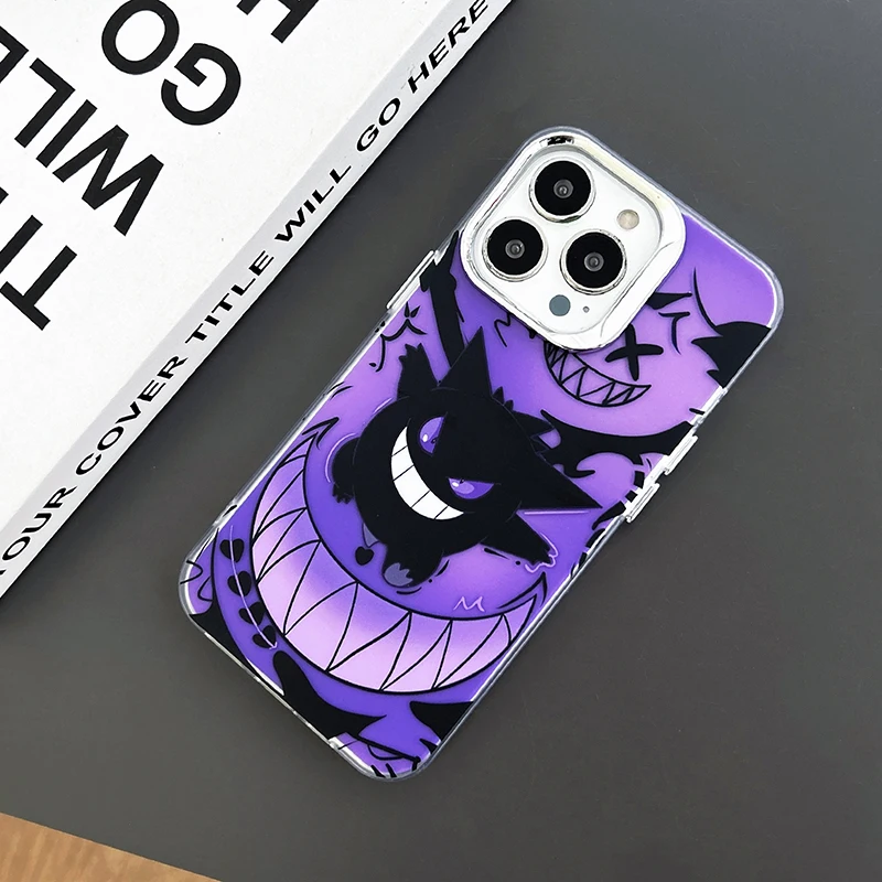 Luxury Pokemon G-Gengar Lens Protector Electroplate Phone Case For iPhone 15 14 13 12 11 Pro Max Cute Protective Back Cover