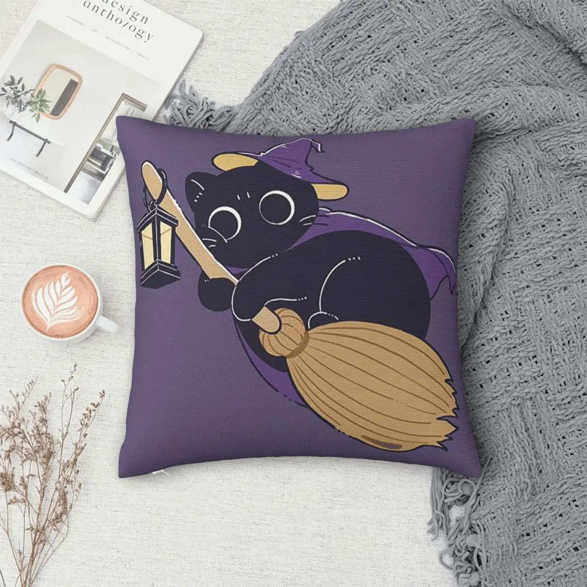 Halloween Cute Purple Cat Square Pillowcase Cushion Cover Pillow Case Throw Pillow Cover for Home Sofa Living Room