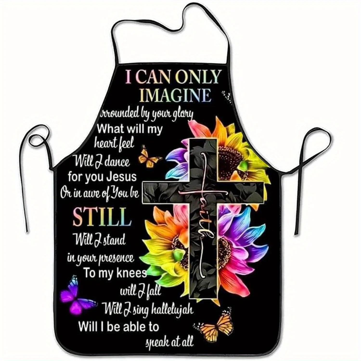 

Christian Cross Verse Apron with Lyrics Religious Apron Adjustable Tie Faith-Based Kitchen Baking Dress for Church Events