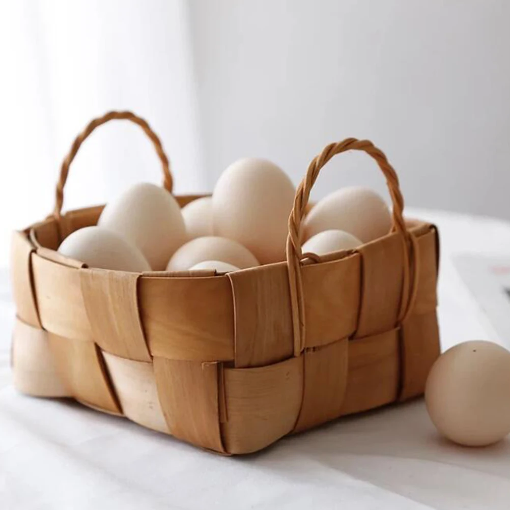 

Woven Basket Premium Wood Storage Hotel Shop Decor Fruit Vegetable Snack Towel Magazine Picnic Strong Handle