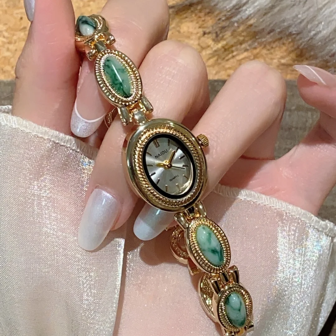 البيضاوي الحجر الطبيعي المرأة ساعة كوارتز عالية الجودة ساعات كوارتز ذهبية السيدات المتقدمة سلسلة ساعات المعصم reloj para mujer