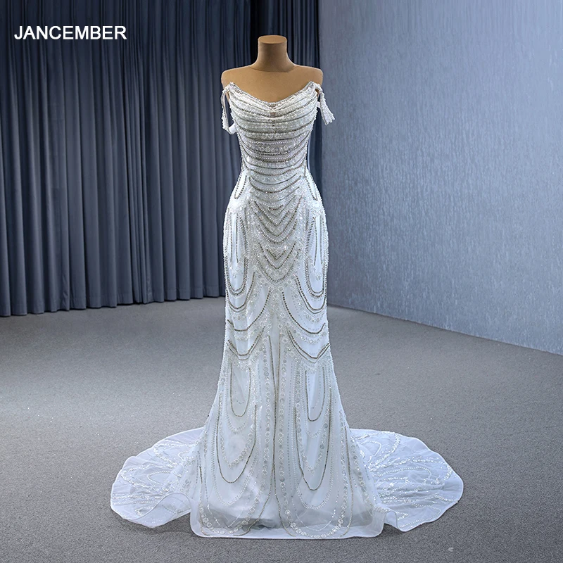 Jancember Surprise Price Novelty Wedding Dresses 2024 Sequins A-line Square Collar Beading Lace Up Robe De Mariée RSM231139