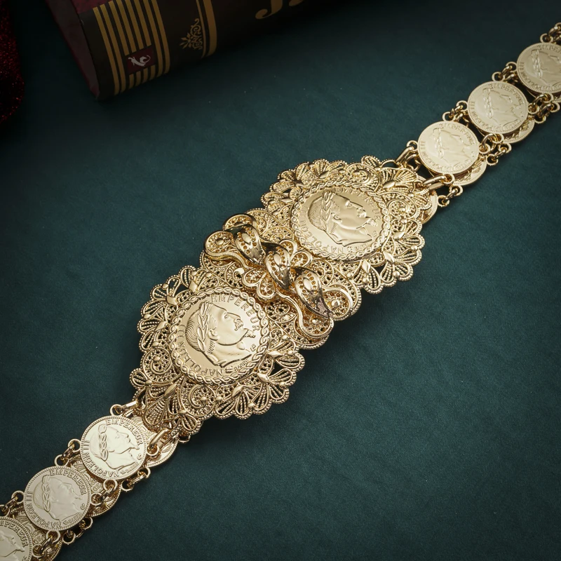 Gold Plated Napoleon Coin Belts Turkish Women Waist Chain Hollow Pattern Jewelry Chains Ethnic Belly Chains Birdal Body Jewelry