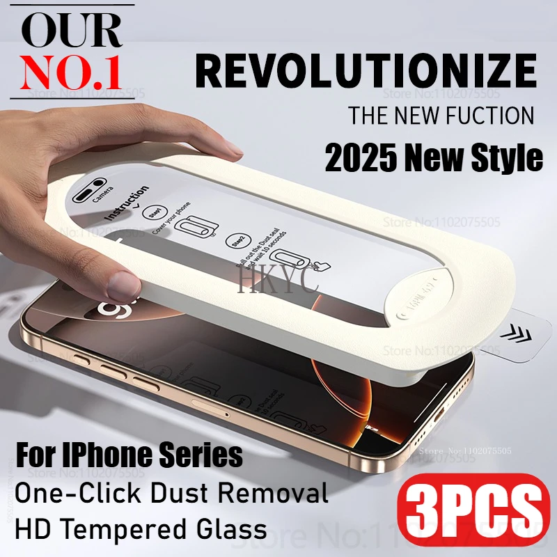 

3 шт. 2025 новый стиль для удаления пыли в один клик HD закаленное стекло для IPhone 11/12/13/14/15/16 ProMax простая в установке защитная пленка