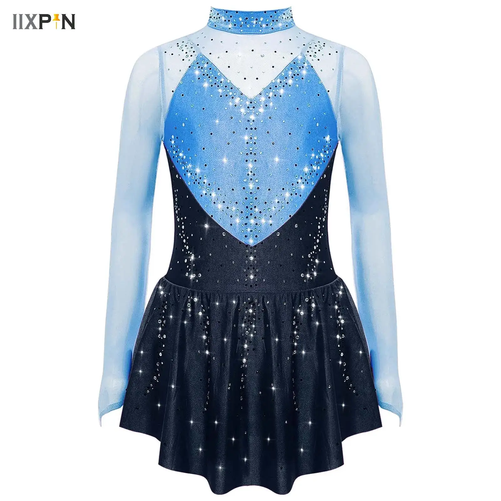

Kids Girls Ballet Leotard Dance Dress Figure Ice Skating Gymnastics Lyrical Leotards Tutu Shiny Rhinestone Competition Costume