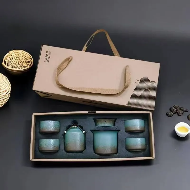 

Печь для изменения, винтажная весенняя зеленая грубая керамика, один горшок, 4 чашки, чайная площадка, простой маленький набор, уличная гостиная, чайная комната