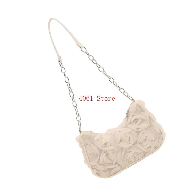 

Elegant Rose Lace Evening Chain Bag Stylish PU Underarm Shoulder Purse For Women Party Wedding Occasion