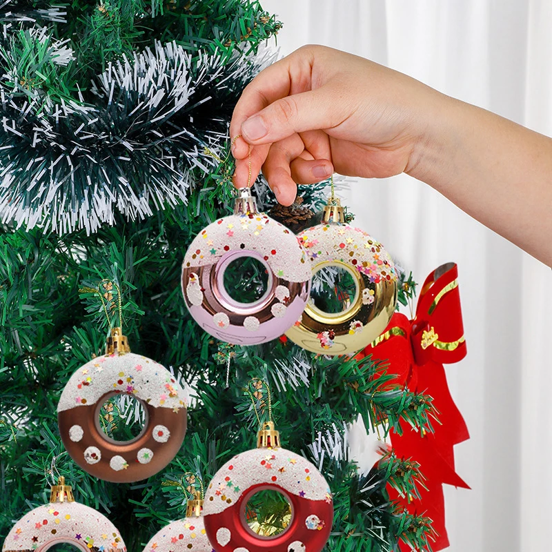 4 pçs decoração da árvore de natal pendurado donut padaria decoração de natal pendurado decoração de plástico donut decoração suprimentos