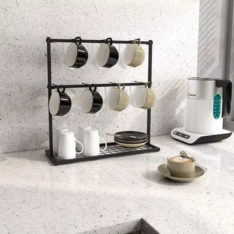 Wall Mounted Rotary Kitchen Storage Tray Coffee Cup Rack Multi Purpose Organizer Shelf for Home Kitchen Cabinet
