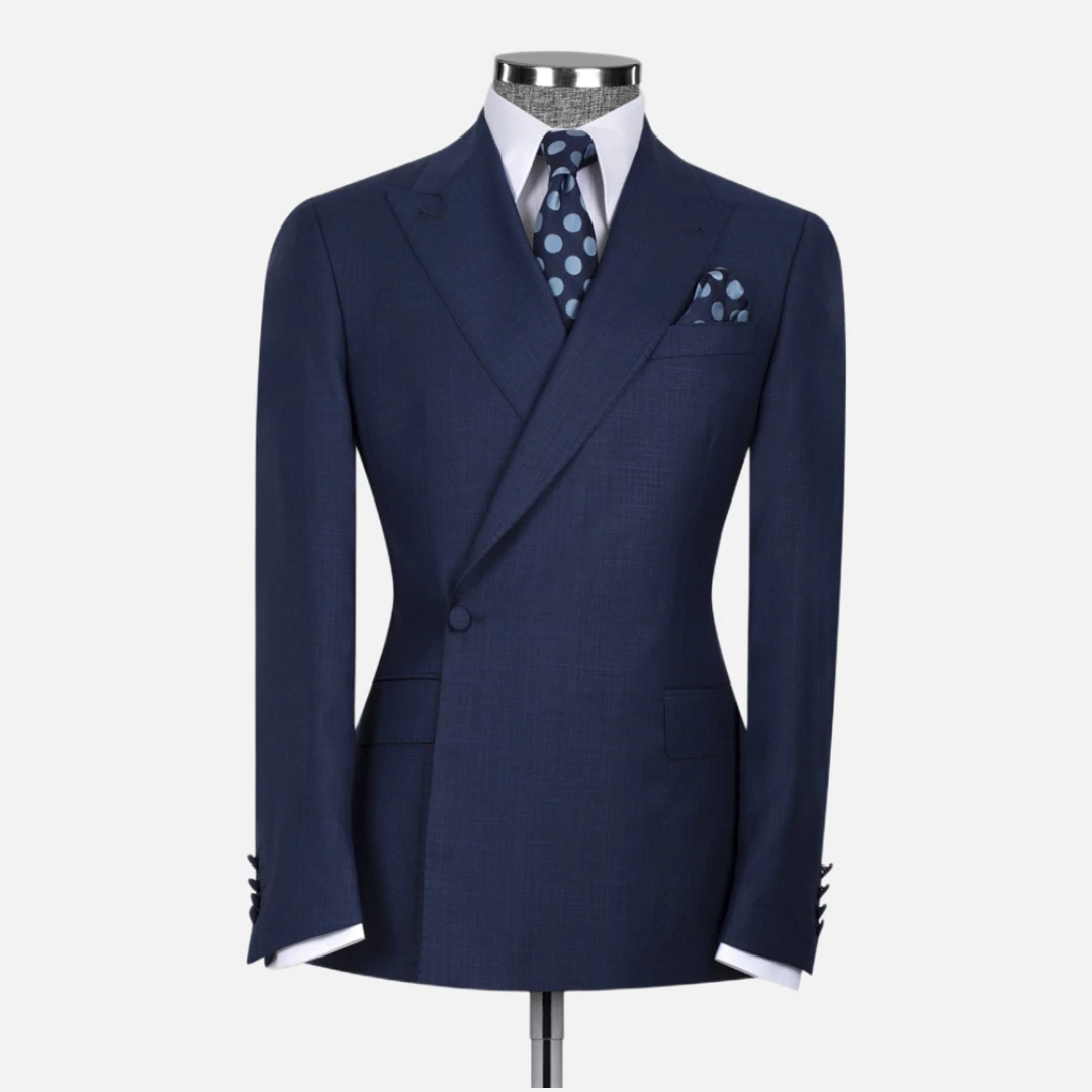 Blazer et pantalon à double boutonnage pour hommes, bleu foncé, imbibé pour mariage, Rh, marié, formel, affaires, bureau, olympiques masculins, mode, 2 pièces