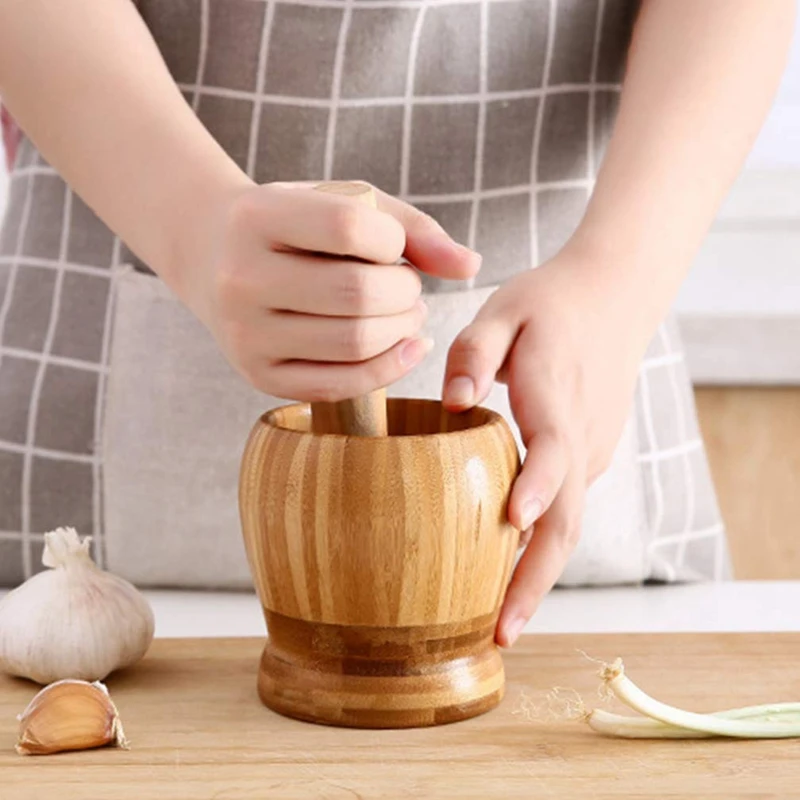 Wooden Pestle And Mortar Set Hand Masher Garlic Spice Grinder Mortar Bowl For Spices Herbs Pepper Seasonings Pills