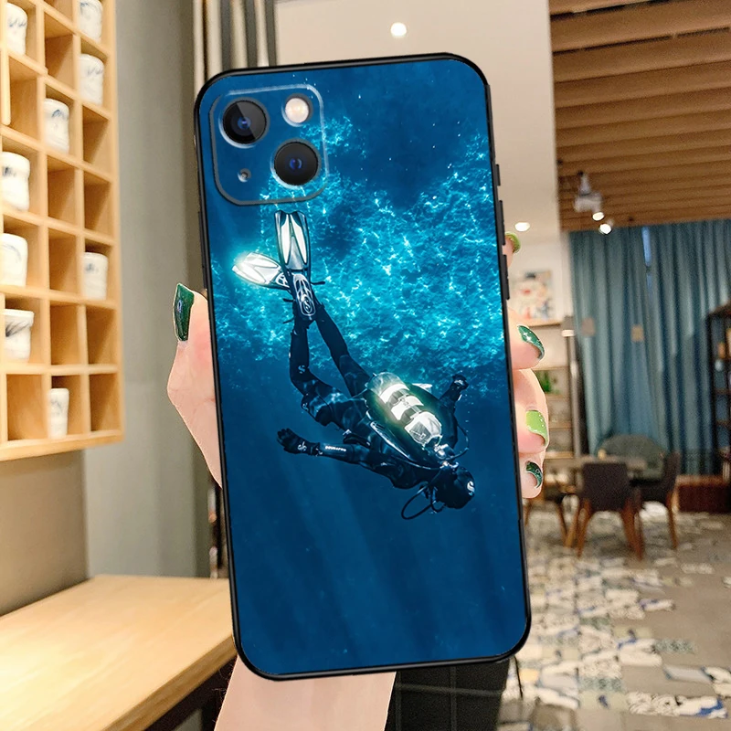 Scuba Tauchen Taucher Telefon Fall Für iPhone 16 Pro Max 14 13 12 11 15 Pro Max mini XR 15 16 Plus 16e Abdeckung Coque