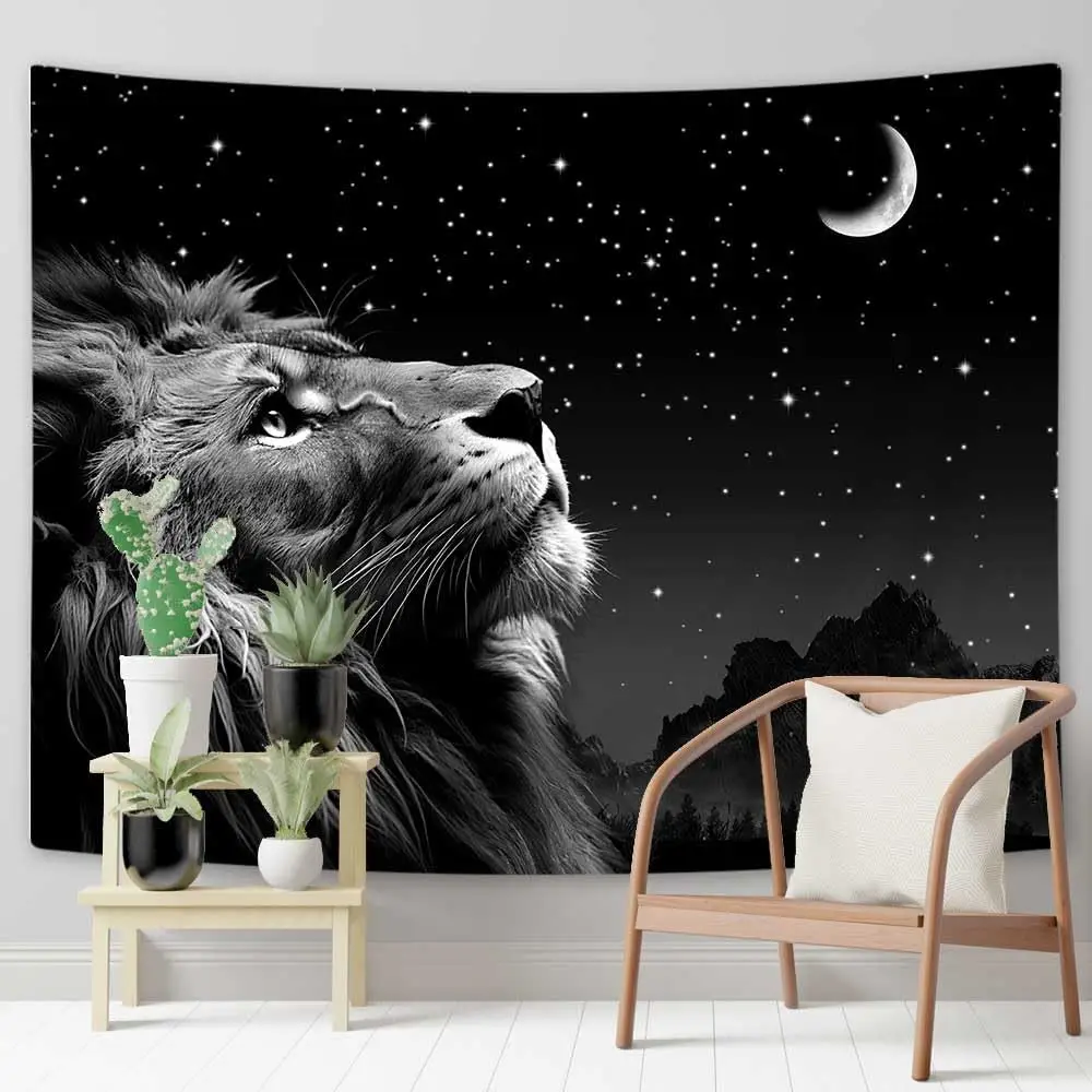 Boziqr Cool Lion Wall Hanging، لوحة فنية جدارية على شكل نجوم الفضاء والقمر للرجال، معلقة على الحائط باللون الأسود الجمالي لغرفة النوم وغرفة المعيشة والنوم Ro
