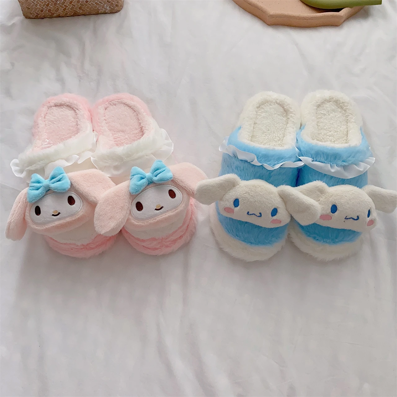 

Cute Warm Slippers Cinnamoroll My Melody Kuromi Home Cotton Shoes For Girl Woman Japanese Style Indoor Shoes Non Slip Flat