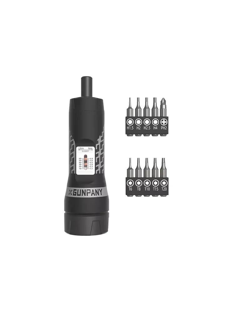 Wkrętak z regulowanym momentem obrotowym firmy Vector Optics. | Regulowany moment obrotowy: 10–60 in/lbs. | 10 stalowych bitów do montażu celowników | Ulepszony chwyt — 2
