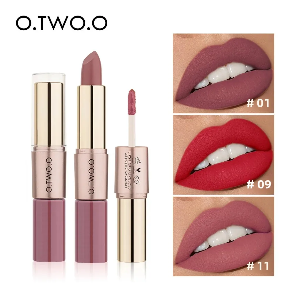Waterproof 2 in 1 Matte Lipstick Lip Gloss 12 Colors Long Lasting Makeup Cosmetics Rouge Lips Stick Batom Mate