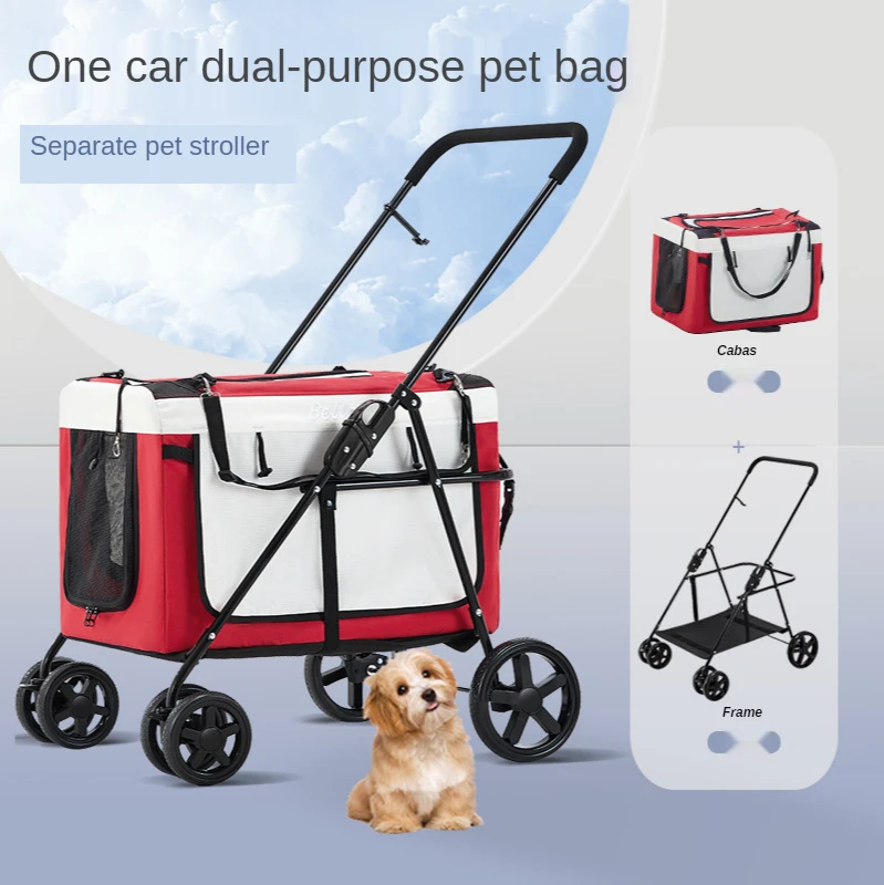 Pet Stroller Separable Folding Cat Dog Transporter Breathable Outdoor Travel Car Carrying Bag Trolley Case Load Bearing 20KG