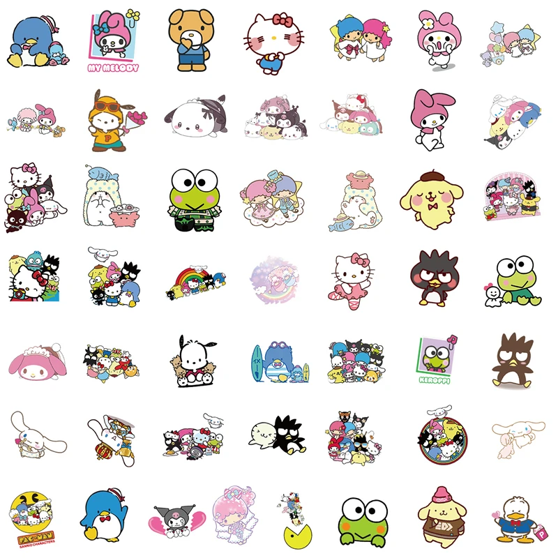 50PCS Q Version of The Lovely Sanrio Stickers Kawaii Kuromi Melody Laptop Cup Refrigerator Decorative Waterproof Stickers Toys