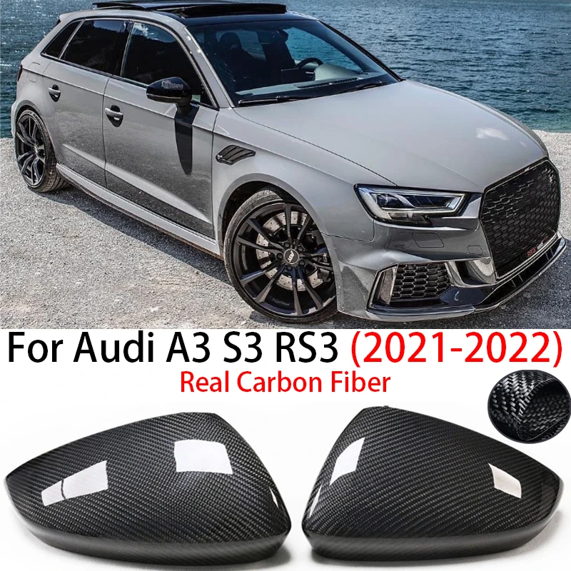 

Real Carbon Fiber For Audi A3 S3 RS3 2021 2022 2023 Car Side Mirror Covers Cap LHD Blind Spot Assist Hole Replacement Add On