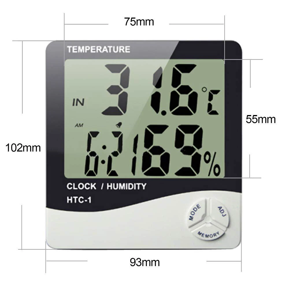 HTC-1 Thermometer Humidity Detector with LCD Digital Display Clock Multi functional thermometer Desktop clock with alarm clock