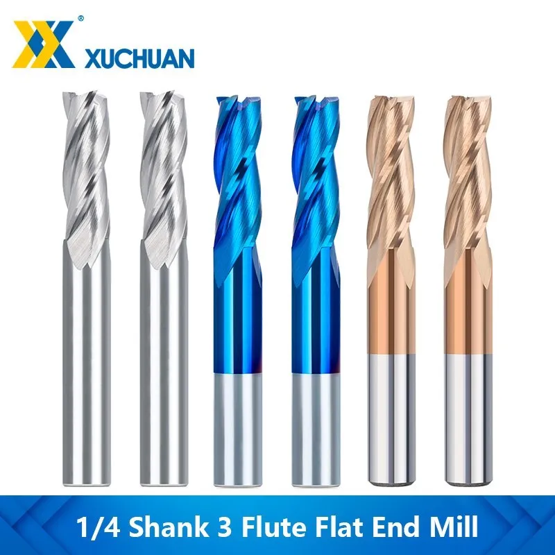 End Mill 3 Flute Flat End Mill 1/4Inch Shank  Milling Cutter Carbide CNC Router Bits Cutting Tools