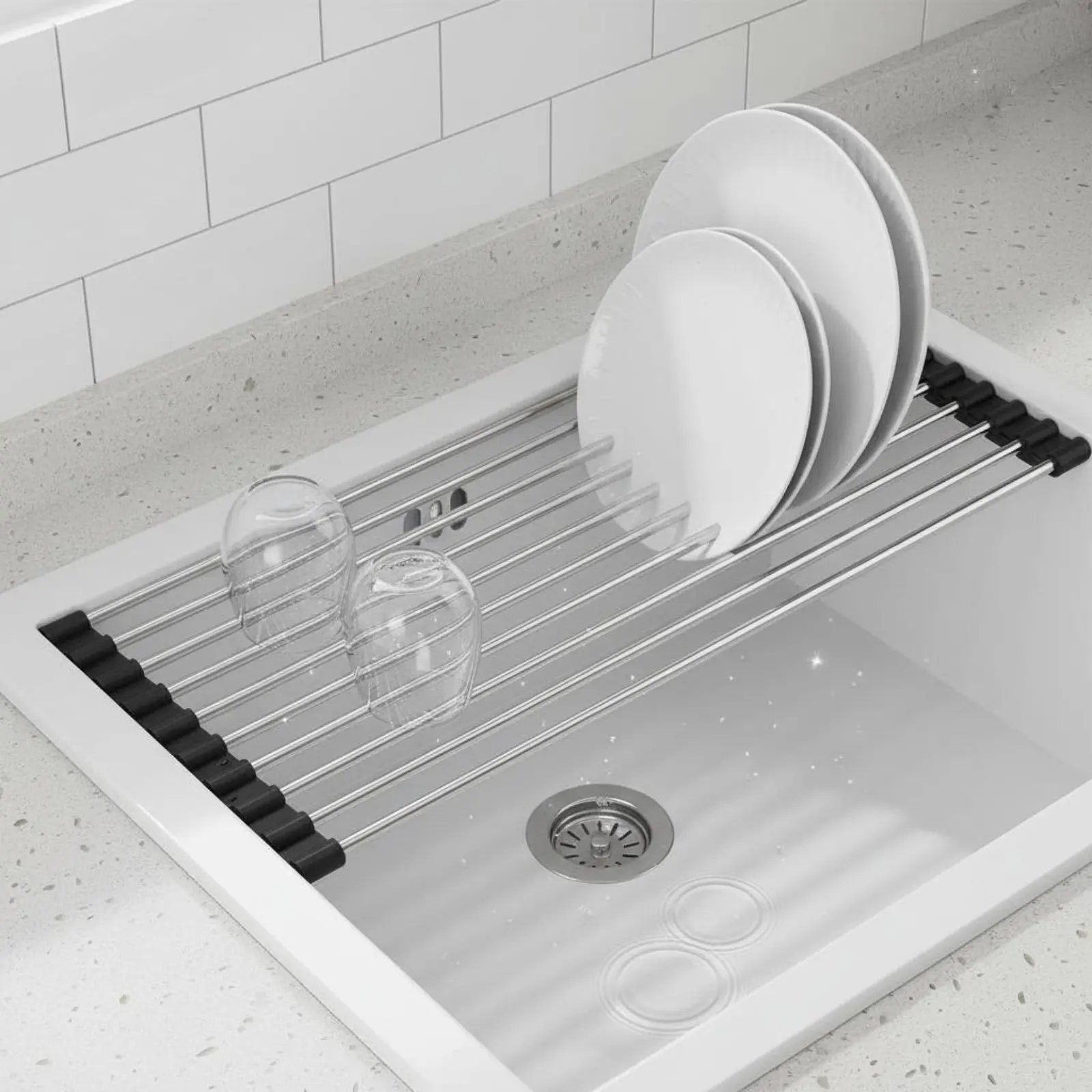 

Stainless Steel Dish Rack Space Saving Foldable Dish Rack Kitchen Storage Easy to Stow Rust Resistant