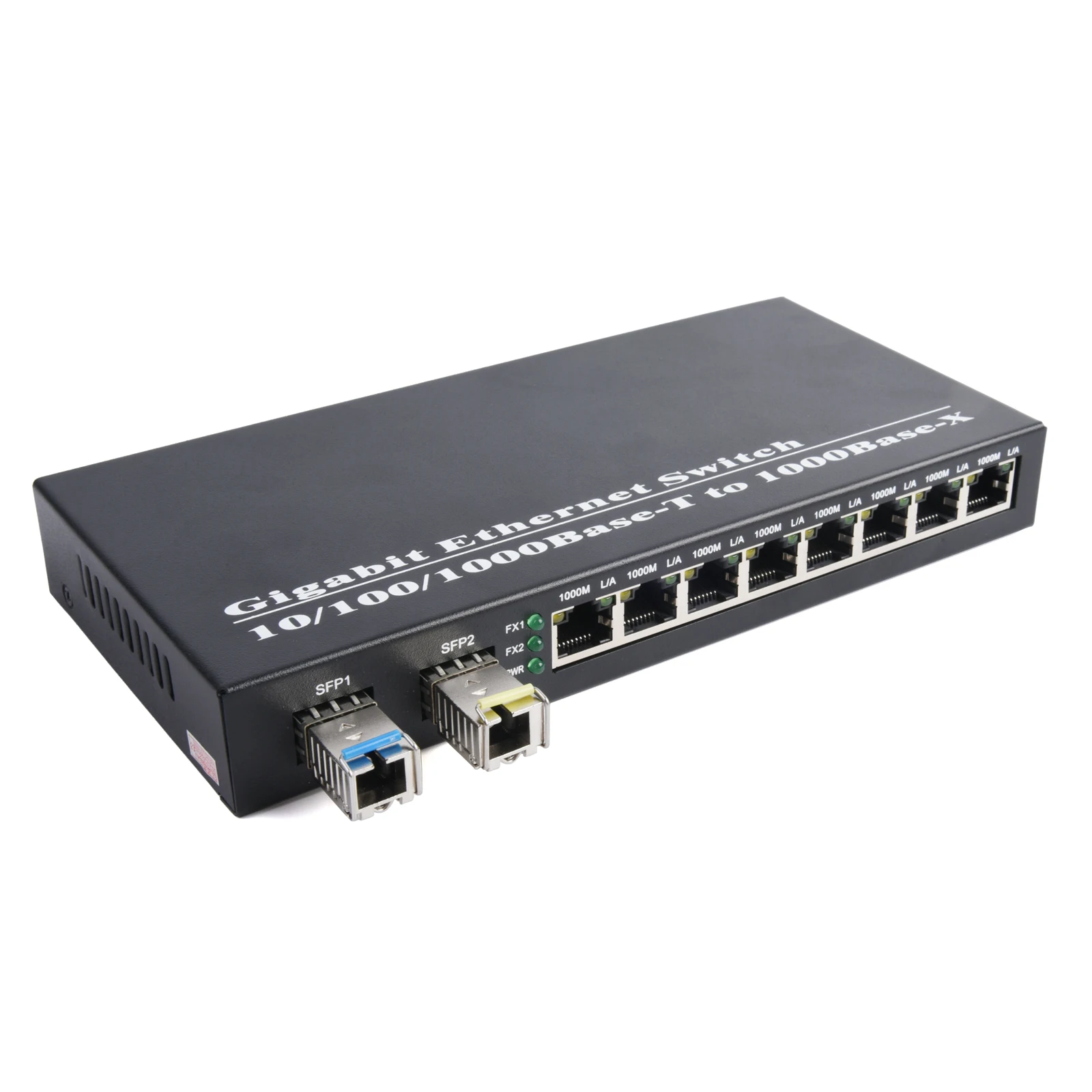 1 قطعة جيجابت SFP محول الوسائط 2 SFP إلى 8 RJ45 جهاز الإرسال والاستقبال 10/100/1000 متر الألياف البصرية التبديل مع 3 كجم LC/SC SFP وحدة
