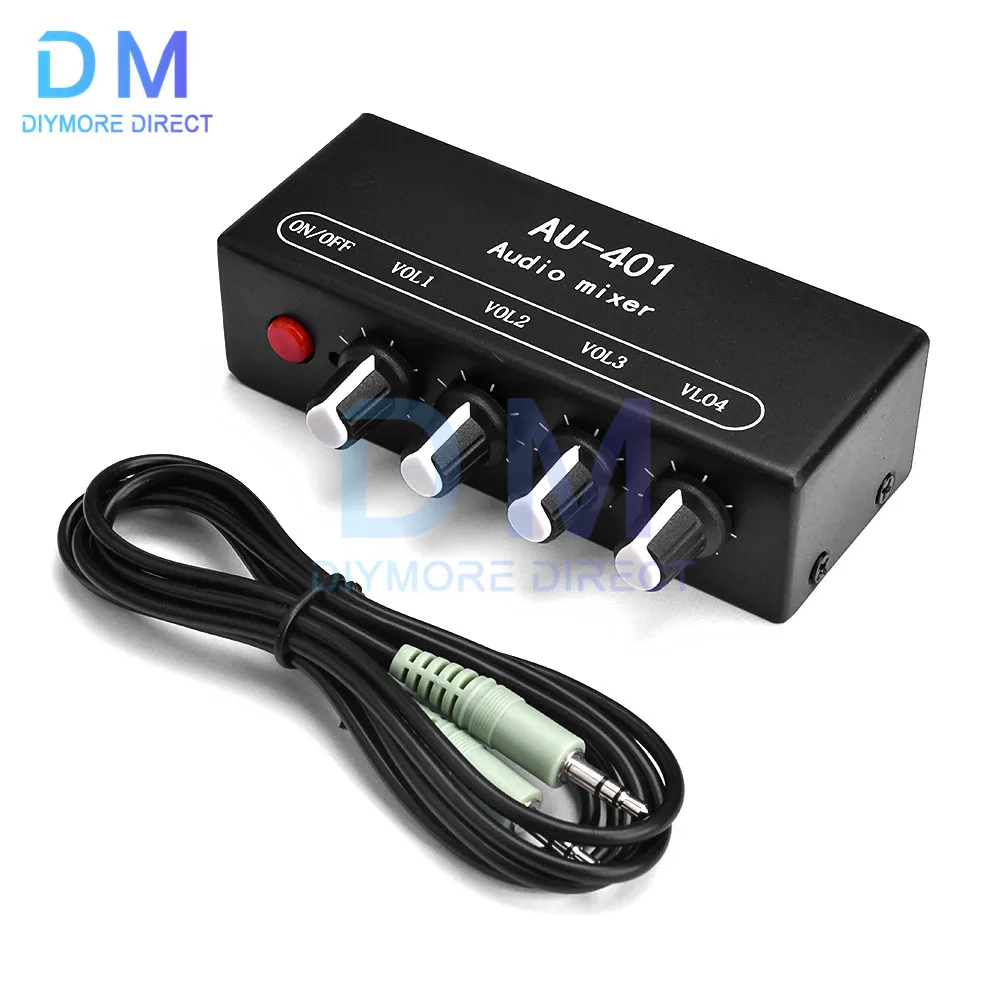 AU-401 DC 5V-12V Stereo Audio Mixer 4 Input 1 output Individually Controls Board Sound mixing DIY Headphones Amplifier