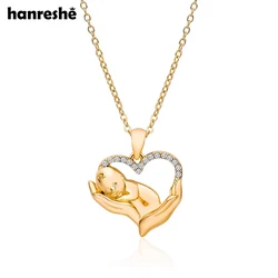 Hanreshe Obstetric Newborn Baby Necklace Inlaid Crystal Shiny Accounting Gold Color Heart Mother Love Pendant Necklace Jewelry