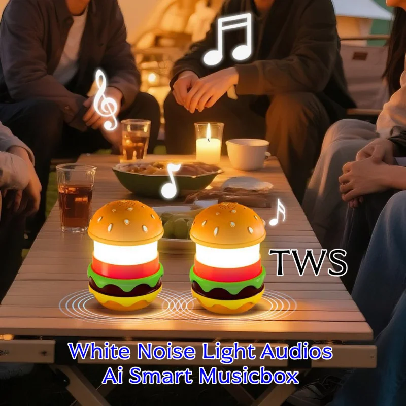 Ai Smart Musicbox غرفة نوم الطفل الأبيض الضوضاء الجدول مصباح LED ضوء الليل شكل همبرغر الإبداعية سمّاعات بلوتوث ضوء السمعات #6