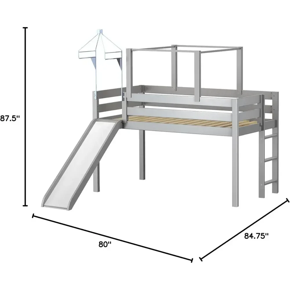 Pink & White Castle-Themed Stairway Bed with Slide and Twin Tent Tower
