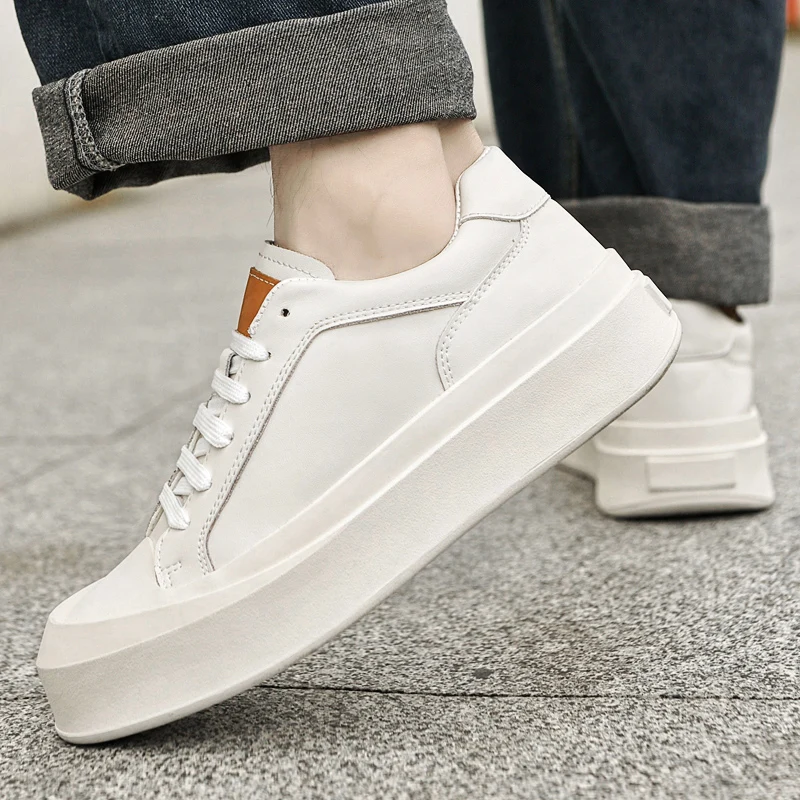 Cowhide men's sneakers Handmade breathable men's shoes High quality men's casual shoes New white slip-on shoes Men's