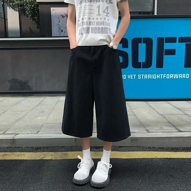 American Retro Tooling Jeans Men's Summer Loose Casual Cropped Pants Trendy High Street Versatile Wide-leg Pants