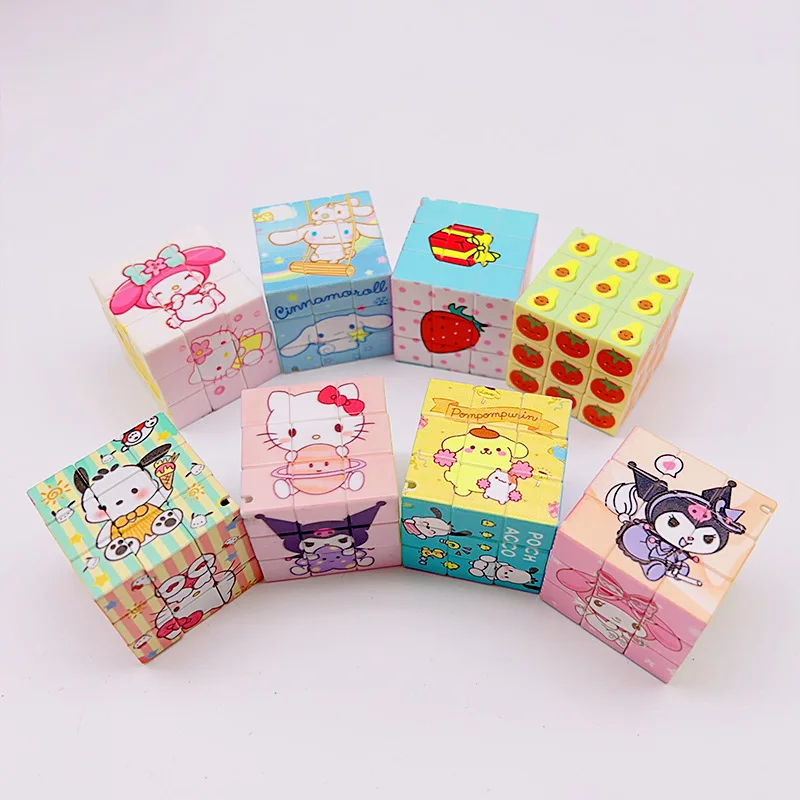 20pcs Sanrio Cartoon Three-level Mini Children's Puzzle Gift Creative Cinnamoroll  Kuromi Melody Toy Keychain Pendant