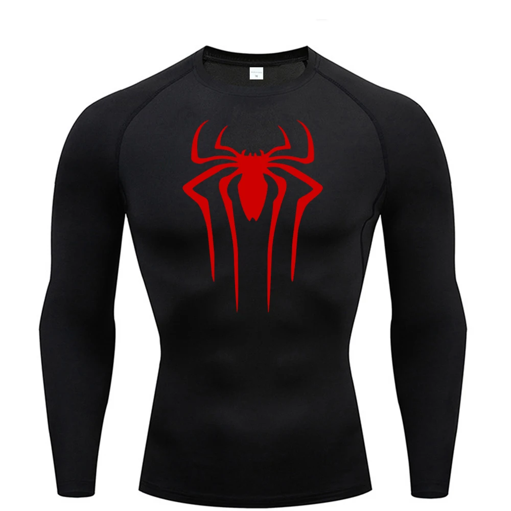 Spider Print Compression Shirts for Men Summer Short Sleeve Rash Guard Gym Workout Tshirt Athletic Quick Dry Undershirts Tops